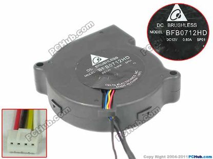 Picture of Delta Electronics BFB0712HD Server - Blower Fan SP01, bw75x75x20mm, 4-wire, DC 12V 0.60A