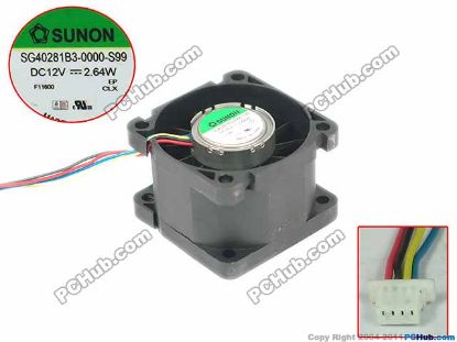 Picture of SUNON SG40281B3-0000-S99 Server - Square Fan SF40x40x28, w100x4x4, 12V 2.64W