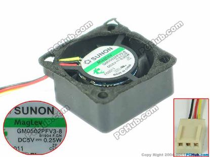 Picture of SUNON GM0502PFV3-8 Server - Square Fan B1904.F.GN, 5V 0.25A, sq25x25x10mm