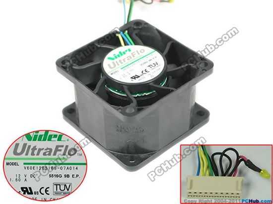 Picture of Nidec V60E12BS1B5-07A014 Server - Square Fan 12V 1.60A, sq60x60x38mm, w50x4x10