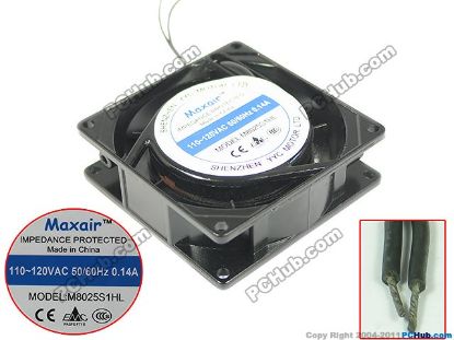 Picture of Maxair M8025S1HL Server - Square Fan Steel, sq80x80x25, 2w, AC 120V 0.14A