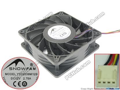 Picture of SNOW FAN / YONGYIHAO YY12038M12B Server - Square Fan sq120x120x38, 4w, DC 12V 2.75A 