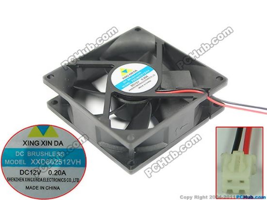 Picture of XING XIN DA XXD802512VH Server - Square Fan sq80x80x25, 2w, DC 12V 0.2A 
