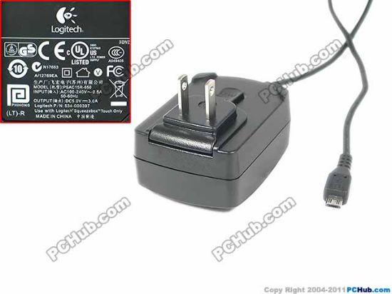 Picture of PHIHONG PSAC15R-050 AC Adapter 5V-12V 5V 3A, mini USB Connector, US 2-Pin Plug