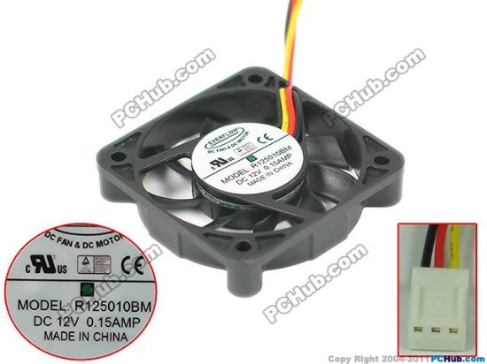 Picture of Everflow R125010BM Server - Square Fan sq50x50x10mm, w100x3x3, 12V 0.15A