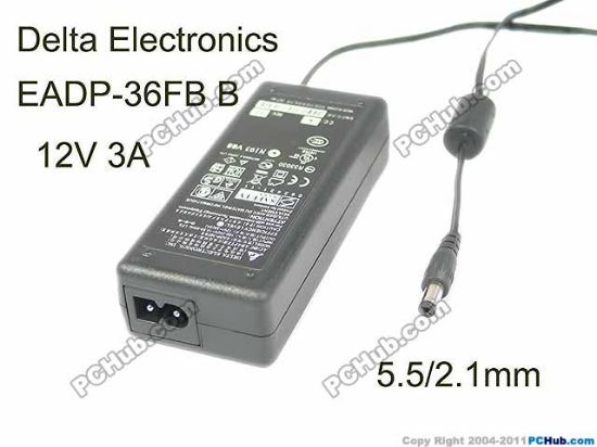 Picture of Delta Electronics EADP-36FB AC Adapter 5V-12V 12V 3A, 5.5/2.1mm, 2-Prong, New