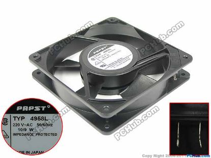 Picture of ebm-papst TYP 4958 L Server - Square Fan sq120x120x25mm, 0-wire, 220V 9W