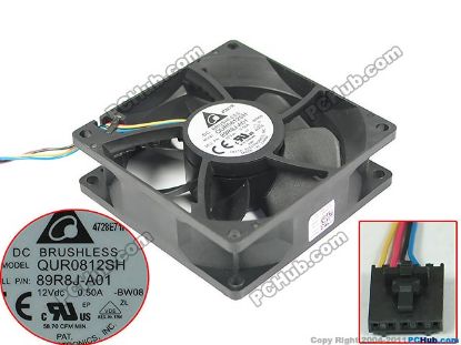 Picture of Delta Electronics QUR0812SH Server - Square Fan BW08, sq80x80x25mm, w80x4x5, 12V 0.50A