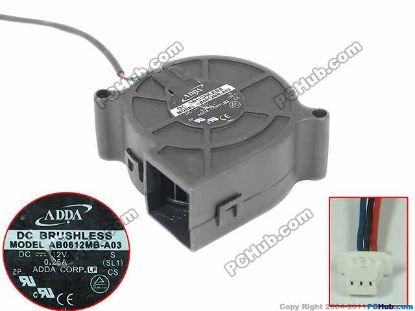 Picture of ADDA AB0612MB-A03 Server - Blower Fan S, (SL1), 12V0.25A, , bw, 3W