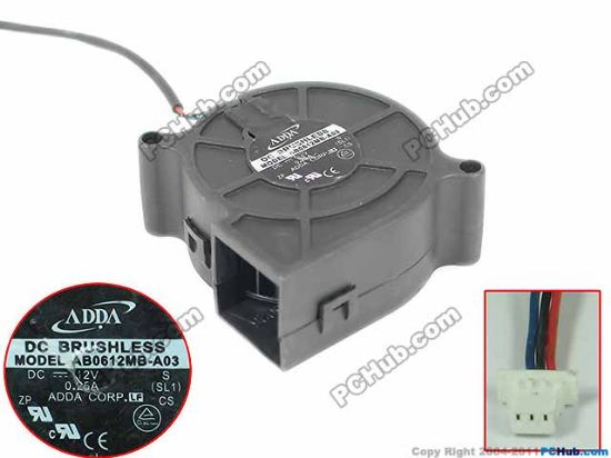 Picture of ADDA AB0612MB-A03 Server - Blower Fan S, (SL1), 12V0.25A, , bw, 3W