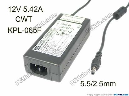 Picture of CWT / Channel Well Technology KPL-065F AC Adapter 5V-12V 12V 5.42A, 5.5/2.5mm, C14