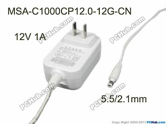 Picture of UPH Other Brand AC Adapter 5V-12V 12V 1A, Barrel 5.5/2.1mm, US 2-Pin Plug