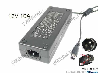 Picture of PCH OEM Power AC Adapter 5V-12V 12V 10A, 3-Pin Din, IEC C14, New