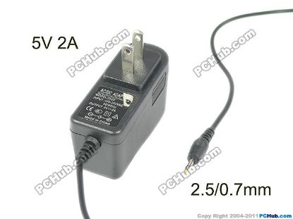 Picture of PCH OEM Power AC Adapter - Compatible QES-502, 5V 2A 2.5/0.7mm, US 2-Pin, New