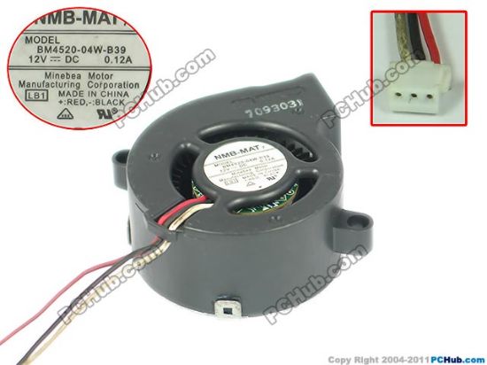 Picture of NMB-MAT / Minebea BM4520-04W-B39 Server - Blower Fan LB1, BF45x45x20, w3, 12V 0.12A