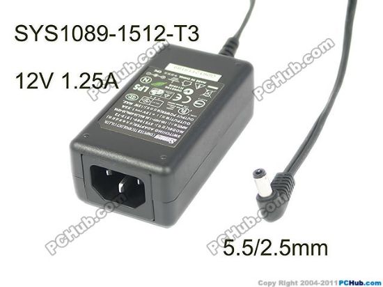 Picture of Sunny SYS1089-1512-T3 AC Adapter 5V-12V 12V 1.25A, 5.5/2.5mm, C14, New