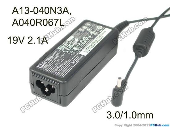 Picture of Chicony A13-040N3A AC Adapter- Laptop 19V 2.1A, 3.0/1.0mm, 3P