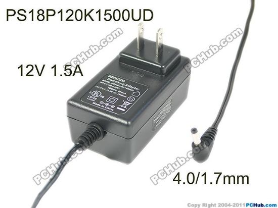 Picture of FlyPower PS18P120K1500UD AC Adapter 5V-12V 12V 1.5A, 4.0/1.7mm, US 2P Plug, New
