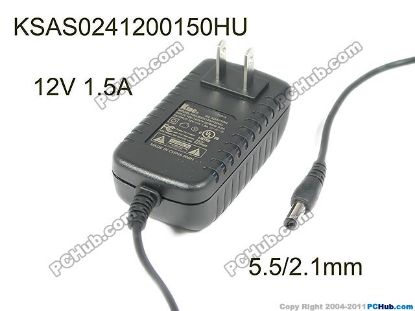 Picture of Ktec KSAS0241200150HU AC Adapter 5V-12V 12V 1.5A, 5.5/2.1mm, US 2P Plug , New