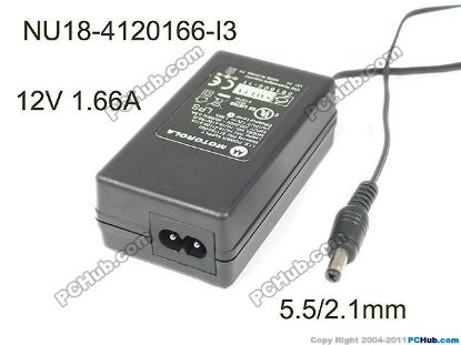 Picture of Motorola NU18-4120166-I3 AC Adapter 5V-12V 12V 1.66A, 5.5/2.1mm, 2P