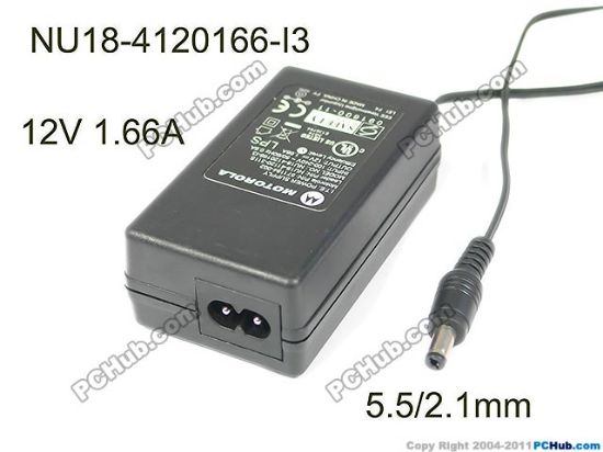 Picture of Motorola NU18-4120166-I3 AC Adapter 5V-12V 12V 1.66A, 5.5/2.1mm, 2P