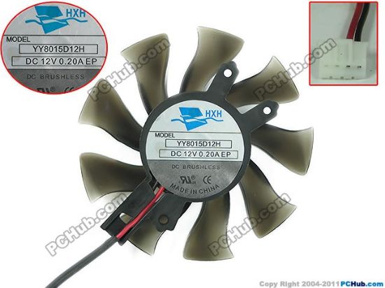 Picture of HXH YY8015D12H Server - Frameless / GPU Fan DC 12V 0.20A, Dia. 80mm C.T.C 48x46x16mm
