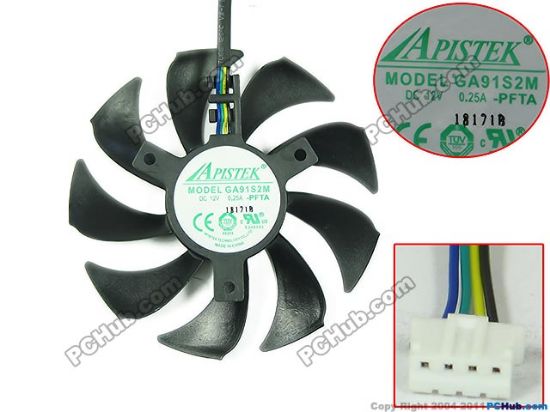 Picture of APISTEK / Rotek GA91S2M Server - Frameless / GPU Fan PFTA, DC 12V 0.25A, W50x4x4, Black