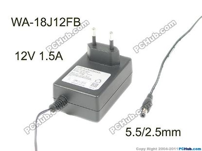 Picture of APD / Asian Power Devices WA-18J12FB AC Adapter 5V-12V 12V 1.5A, Barrel 5.5/2.5mm, EU 2-Pin Plug, New