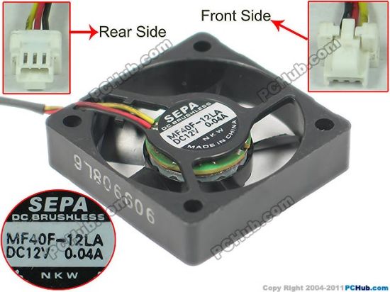Picture of SEPA MF40F-12LA Server - Square Fan MF40F-12LA, DC 12V 0.04A, 40x40x10mm