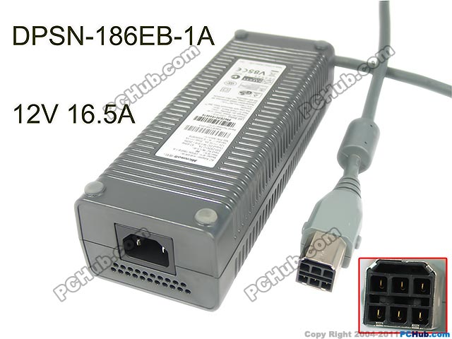 12V 16.5A, 6-Hole Connector, IEC C14 DPSN-186EB-1A Microsoft AC to DC ...