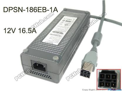 Picture of Microsoft AC to DC (Microsoft) AC Adapter 5V-12V 12V 16.5A, 6-Hole Connector, C14