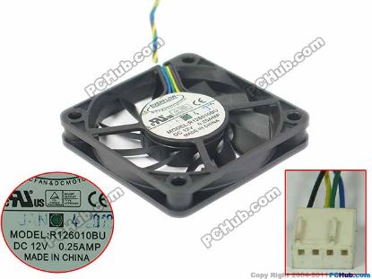 Picture of EverCool R126010BU Server - Square Fan 12V0.25A, sq60x60x10mm, 4W
