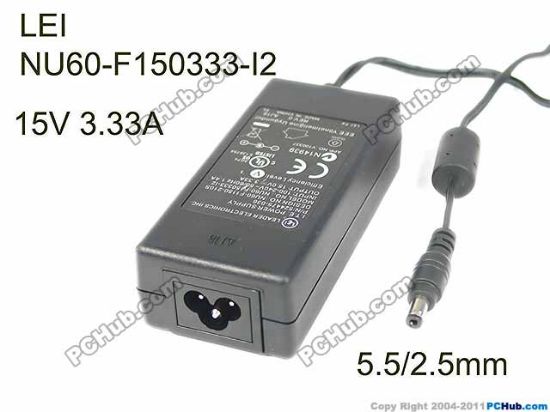 Picture of    LEI / Leader NU60-F150333-I2 AC Adapter- Laptop 15V 3.3A, Barrel 5.5/2.5mm, IEC C14