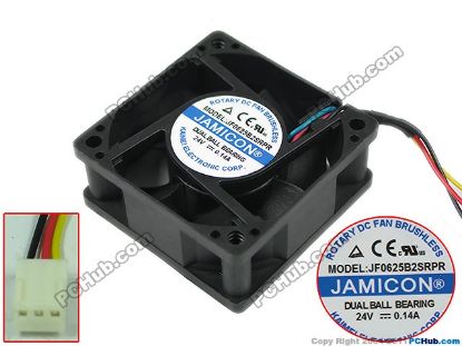 Picture of Jamicon JF0625B2SRP-R Server - Square Fan DC24V0.14A, 60x60x25mm, 3-Wire
