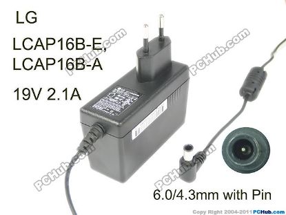 Picture of LG AC Adapter (LG) AC Adapter- Laptop LCAP16B-E, LCAP16B-E, 19V 2.1A, Barrel WP, EU 2P P
