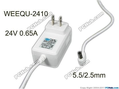 Picture of WEEQU WEEQU-2410 AC Adapter 20V & Above 24V 0.65A, 5.5/2.5mm, US 2P Plug, New