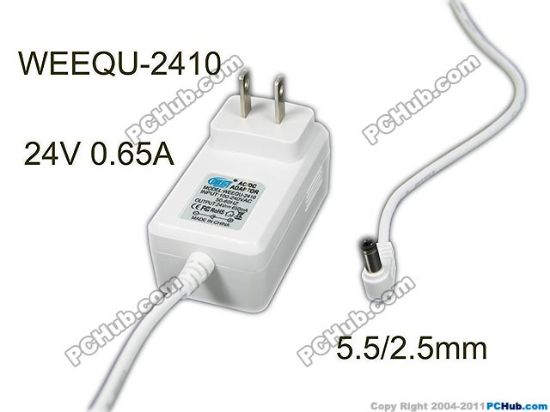Picture of WEEQU WEEQU-2410 AC Adapter 20V & Above 24V 0.65A, 5.5/2.5mm, US 2P Plug, New