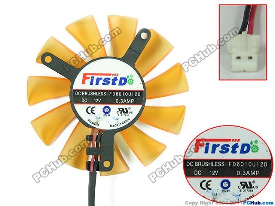 Picture of Firstd FD6010U12D Server - Frameless / GPU Fan DC12V 0.3A, yellow, W80x2x2
