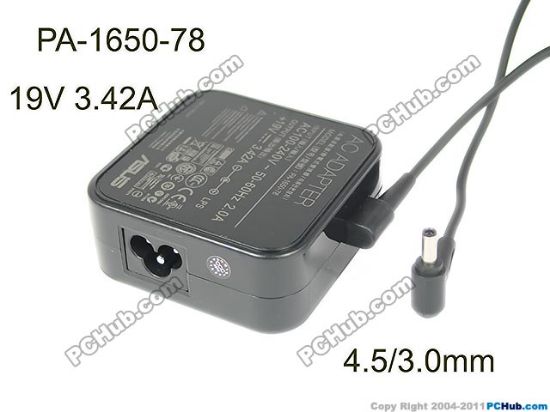 Picture of ASUS Common Item (Asus) AC Adapter- Laptop PA-1650-78, 19V 3.42A, Barrel 4.5/3.0mm, 3-Prong