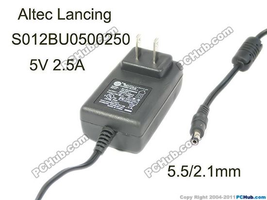Picture of Altec Lancing S012BU0500250 AC Adapter 5V-12V 5V 2.5A, Barrel 5.5/2.1mm, US 2-Pin Plug