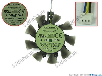 Picture of Everflow T128015SH Server - Frameless / GPU Fan T128015SH, 50mm, 3-Wire 3-Pin Connector