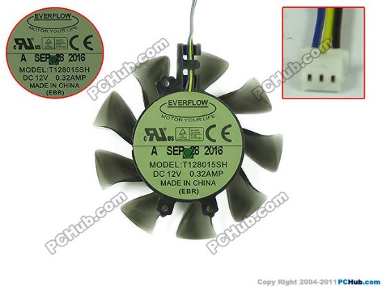 Picture of Everflow T128015SH Server - Frameless / GPU Fan T128015SH, 50mm, 3-Wire 3-Pin Connector