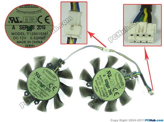 Picture of Everflow T128015SH Server - Frameless / GPU Fan T128015SH, 2Fans, 35mm, 7-Wire 4-Pin Connector