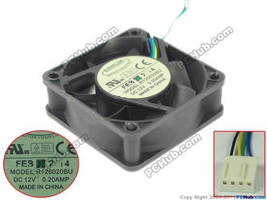 Picture of Everflow R126020BU Server - Square Fan sq60x60x20, w100x4x4, 12V 0.2A