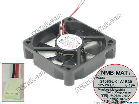 Picture of NMB-MAT / Minebea 2406GL-04W-B39 Server - Square Fan T13, sq60x60x15, w150x3x3, 12V 0.18A