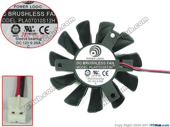 Picture of Power Logic PLA07010S12H Server - Frameless / GPU Fan 12V 0.35A, W90X2X2, D65XC39, Black