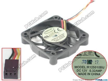 Picture of EverCool R125010BU Server - Square Fan 12V0.32A, sq50x50x10mm, 3W