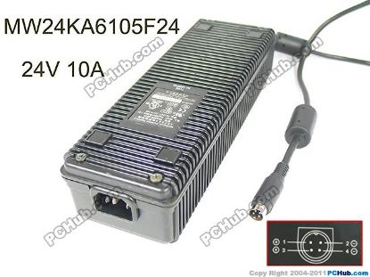 Picture of MEDICAL POWER SUPPLY MW24KA6105F24 AC Adapter 20V & Above 24V 10A, 4P P3&4=V+, C14