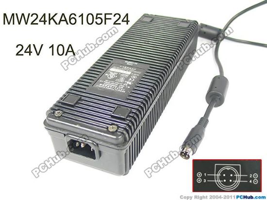 Picture of MEDICAL POWER SUPPLY MW24KA6105F24 AC Adapter 20V & Above 24V 10A, 4P P3&4=V+, C14