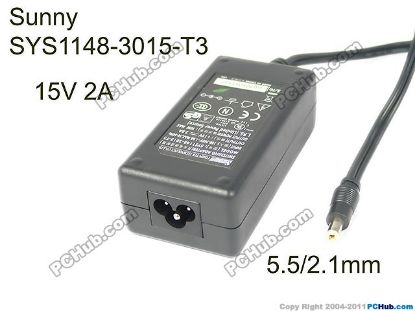 Picture of Sunny SYS1148-3015-T3 AC Adapter 13V-19V 15V 2A, 5.5/2.1mm, 3P, New